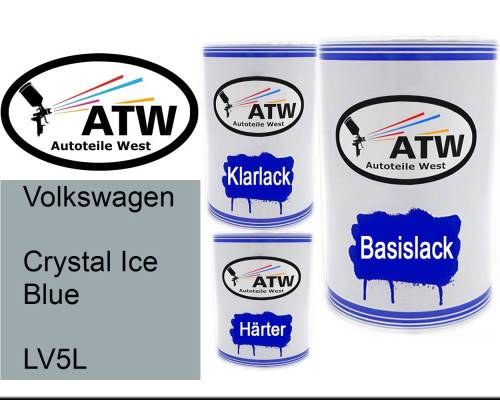 Volkswagen, Crystal Ice Blue, LV5L: 500ml Lackdose + 500ml Klarlack + 250ml Härter - Set, von ATW Autoteile West.